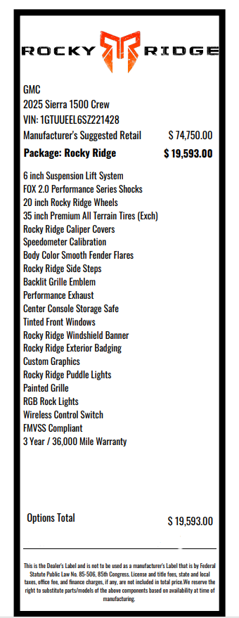 2025 GMC Sierra 1500 AT4 - ROCKY RIDGE PKG / SUNROOF