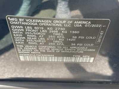 2022 Volkswagen Atlas 3.6L V6 SE w/Technology - WIRELESS CARPLAY / POWER LIFTGATE
