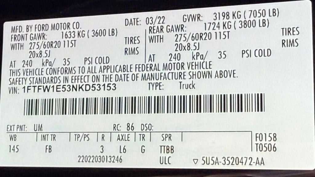 2022 Ford F-150 XLT Black Widow Package