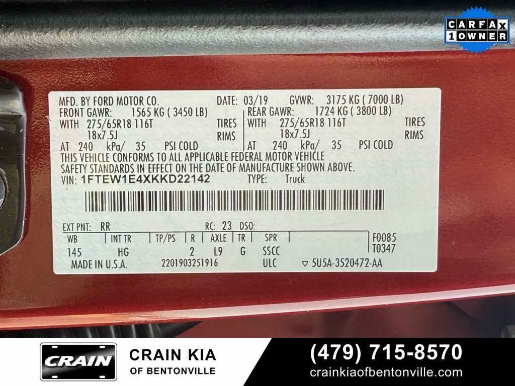 2019 Ford F-150 Lariat - 4WD / CARFAX ONE OWNER