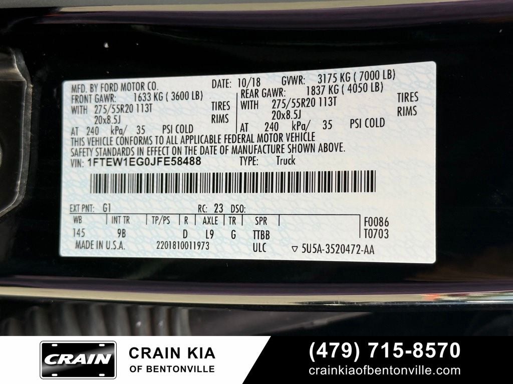 2018 Ford F-150 Platinum - 4WD / PANORAMIC SUNROOF