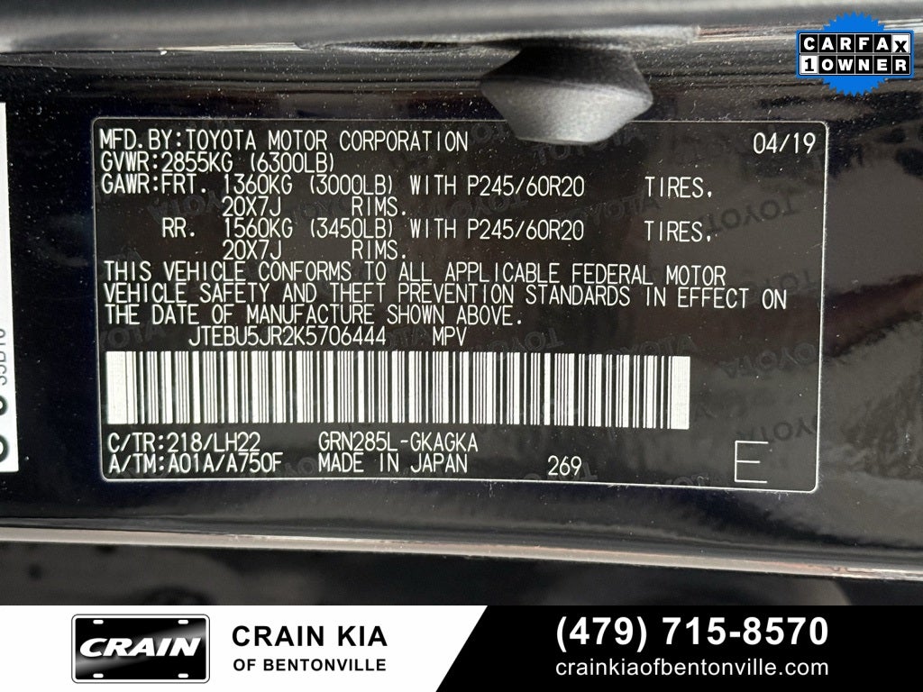 2019 Toyota 4Runner Limited Nightshade - 4WD / SUNROOF / CARFAX ONE OWNER