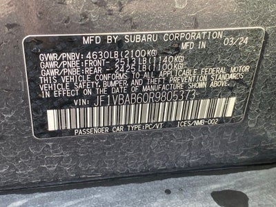 2024 Subaru WRX Base MANUAL / AWD / ONE OWNER
